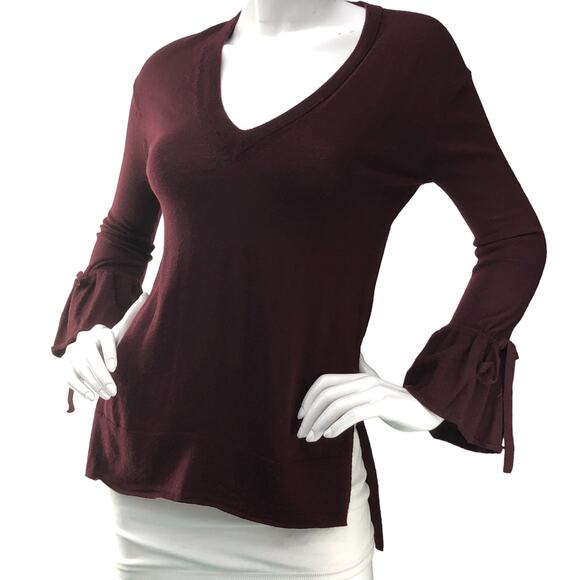 J Crew Womens Size XXS Sweater Merino Wool Bell Sleeve High Low Hem V Neck - Picture 1 of 16